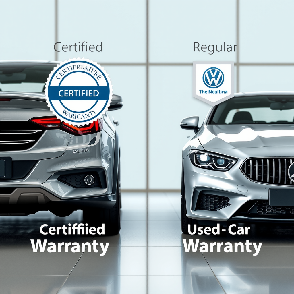 Comparación visual entre vehículo certificado con sello de garantía y auto usado regular, mostrando diferencias en documentación, inspección y cobertura de garantía en concesionario argentino